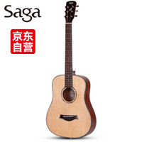萨伽Saga民谣木吉他缺角圆角单板萨迦吉它jita乐器 34寸原木色BT10S