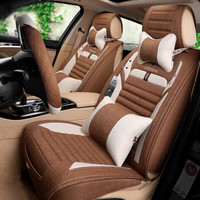 紫风铃 四季通用仿亚麻汽车坐垫全包汽车座垫迈腾英朗别克宝来轩逸汽车座套四季垫Z07 深咖色-豪华版