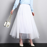 俞兆林（YUZHAOLIN）半身裙2019春夏季韩版百搭网纱裙中长款松紧腰百褶裙 白色 95CM