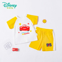 迪士尼(Disney)男童短袖套装夏新品儿童套装纯棉卡通撞色童装182T730 黄色 5岁/身高120cm