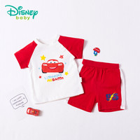 迪士尼(Disney)男童短袖套装夏新品儿童套装纯棉卡通撞色童装182T730 大红 5岁/身高120cm