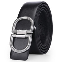 红谷HONGU男士皮带时尚简约头层牛皮男士腰带针扣皮带礼盒装裤带男 H2321000漆黑