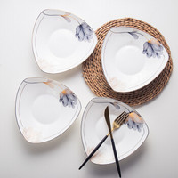 传旗 韩式陶瓷盘套装（8.5英寸）陶瓷餐具 饭盘 菜盘 深汤盘 三角盘（2只装）冰山雪莲