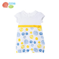 贝贝怡 女宝短袖连身衣2018夏季婴幼儿衣服纯棉透气哈衣爬服182L129 蓝黄 12个月/身高80cm