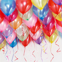 柯丽影 100只装混色珠光气球婚庆气球套装生日气球装饰圆形彩色赠气筒丝带