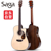 萨伽Saga民谣木吉他缺角圆角单板萨迦吉它jita乐器 41寸缺角原木色电箱款 D200C