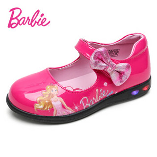 芭比 BARBIE 童鞋 女童皮鞋 公主亮灯鞋 舞蹈鞋 儿童皮鞋 2050 桃红 28