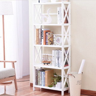 家逸 实木书架 简易层架 储物收纳置物架 五层白色