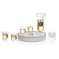 哲品玻璃茶具套装功夫茶具整套含茶壶茶杯陶瓷竹盘萃取2.0双层套装灵光