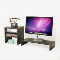 木以成居 书架书柜 显示器增高架桌上液晶屏底座三层储物收纳格子 黑色LY-4035