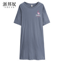 派邦奴睡衣女夏新款棉质休闲短袖睡裙 可外穿家居服韩版中裙 灰色 M