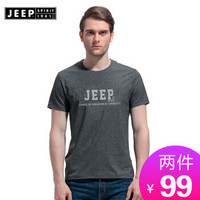 吉普男装JEEPSPIRIT  短袖t恤男 棉质运动休闲半袖舒适圆领半袖打底小衫0270 黑色 L