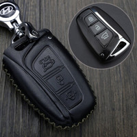 车达品新胜达真皮钥匙包北京现代领动新胜达名图IX35IX25瑞纳朗动索纳塔八九专用钥匙套扣智能三键黑