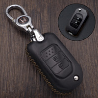车达品本田钥匙包真皮钥匙套CRV思域凌派冠道哥瑞URV雅阁XRV缤智锋范飞度奥德赛汽车钥匙壳扣折叠二键黑