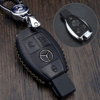 车达品奔驰钥匙包C级新E级 E300L E200L改装专用汽车遥控钥匙壳套新S320钥匙扣 奔驰新E级/新S级三键黑