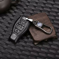 车达品奔驰真皮钥匙包C级E级GLC级A级B级GLA级S级GLK级专用保护套男女汽车钥匙套钥匙壳扣三键黑