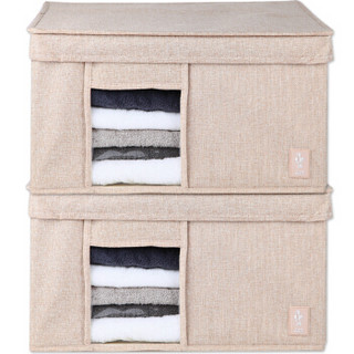清野の木 麻质布艺收纳箱 可视窗口大号40L两个装 米色 可折叠百纳箱衣物整理箱