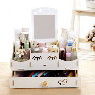 万事佳 带镜子双层创意收纳化妆盒桌面化妆品收纳盒JD-ZP01 白色
