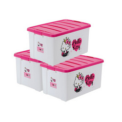 爱丽思IRIS HELLO KITTY 环保塑料 收纳整理箱储物箱 　桃／白 60L 3只装