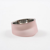 pidan冰山斜口碗 半透明粉色 保护颈椎宠物碗防滑狗碗单碗不锈钢狗食盆