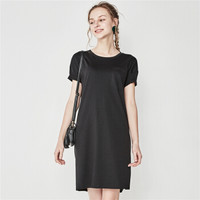 佐丹奴（Giordano） 女装连衣裙 女裙短袖针织口袋T恤连衣裙05468141  09标志黑色 中码(160/64A)