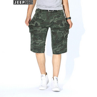 吉普(JEEP)短裤男五分裤直筒宽松舒适休闲棉质迷彩裤2019夏季新品706 绿色 34