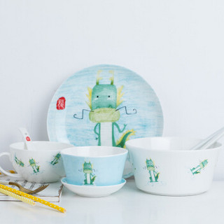 悠米兔yomerto 餐具套装碗碟家用骨瓷卡通创意 6头生肖龙套装