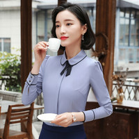 初申 长袖衬衫女时尚修身商务女士衬衣雪纺打底衫SWCC185205灰色领扣款L