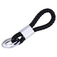 KOOLIFE 手工编织皮绳汽车钥匙扣钥匙圈男女士腰挂件钥匙链 创意礼物 无车标钥匙圈款 双环款-黑色