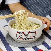 萌可泡面碗带盖日式汤碗卡通瓷碗大碗招财猫创意餐具面碗单个6英寸