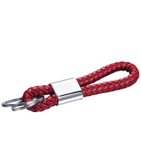 KOOLIFE 手工编织皮绳汽车钥匙扣钥匙圈男女士腰挂件钥匙链 创意礼物 无车标钥匙圈款 双环款-红色