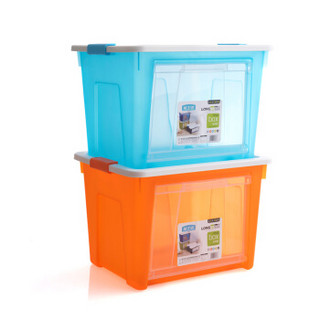 龙士达 塑料收纳箱整理箱 （85L*2）透明侧开衣物被子储物箱混色2只装 特大号 LJ-0781*2