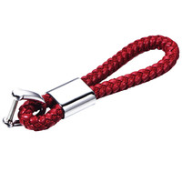 KOOLIFE 手工编织皮绳汽车钥匙扣钥匙圈男女士腰挂件钥匙链 创意礼物 无车标钥匙圈款 马蹄扣款-红色