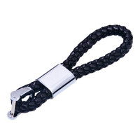 KOOLIFE 手工编织皮绳汽车钥匙扣钥匙圈男女士腰挂件钥匙链 创意礼物 无车标钥匙圈款 马蹄扣款-黑色