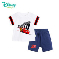 迪士尼(Disney)童装男童运动短袖套装夏季新品宝宝斜开扣两用档休闲服182T744 米白 12个月/身高80cm