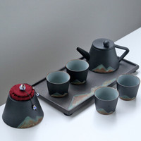 苏氏陶瓷 氏陶瓷 SUSHI CERAMICS 手绘彩画整套茶具山形画茶壶茶杯子配精美茶盘小茶叶罐7件功夫茶具套装礼盒