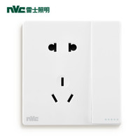 雷士（NVC） 开关插座面板 灵动系列 一位单开单控五孔 带荧光86型床头开关插座 无边框大翘板面板白色