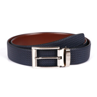 canali康纳利男士深蓝色棕色牛皮头层革银色针扣皮带腰带50ka