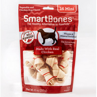 SmartBones宠物零食狗狗磨牙棒骨头耐咬幼犬成犬除口臭洁齿咬胶洁齿骨洁齿棒 鸡肉味 迷你-16支装