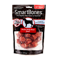 SmartBones 宠物零食狗狗磨牙棒骨头耐咬幼犬成犬除口臭洁齿咬胶洁齿骨洁齿棒 牛肉味 迷你-16支装