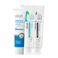 纽西小精灵(ukiwi)(新西兰进口)蜂胶牙膏3支装(海盐90g+备长炭120g+薄荷120g)(洁白清新口气护龈)