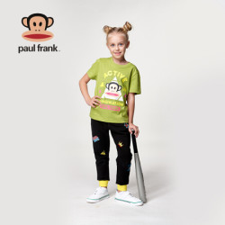 Paul Frank/大嘴猴夏季儿童时尚圆领棉质 中性童运动短袖T恤 休闲宽松 草绿色 140 *3件