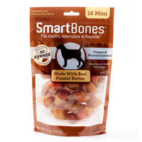 SmartBones 宠物零食狗狗磨牙棒骨头耐咬幼犬成犬除口臭洁齿咬胶洁齿骨洁齿棒 花生味 迷你-16支装