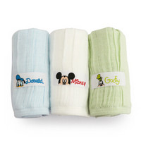 迪士尼（Disney）毛巾家纺 六重纱布方巾3条装 A类纯棉 婴儿毛巾 蓝/绿/白 25*25cm/条