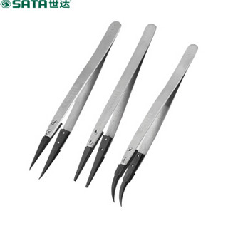 世达 SATA 03161 防滑防静电尖头镊子130mm