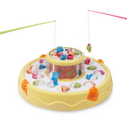 beiens 贝恩施 儿童玩具 磁性钓鱼 宝宝早教益智玩具 电动音乐旋转双层钓鱼玩具B503黄色