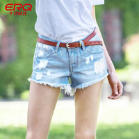 ERQ2019春夏季新款破洞毛边牛仔短裤宽松浅色韩版牛仔热裤女 蓝色 30
