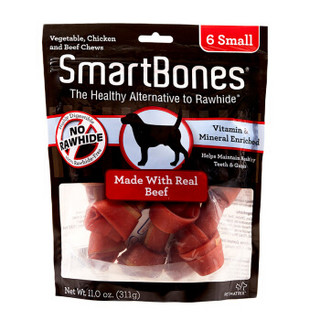 SmartBones 狗狗磨牙棒狗咬胶消化性狗零食成犬幼犬洁齿骨洁齿棒 牛肉味 小号-6支装