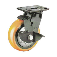 常成（chamcen）6寸平底边刹重型橙黄色聚氨酯轮 C5-22B150-32E 承重380边刹车万向轮 /个