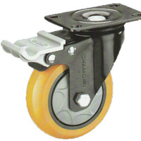 常成（chamcen）5寸平底双刹橙黄色聚氨酯轮 B4-22A125-31E 承重160双刹车定向轮 /个